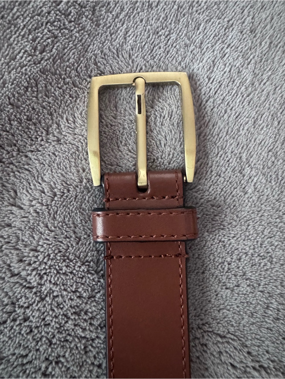 Classic Brown Leather Men's Belt with Brass-Tone Buckle
